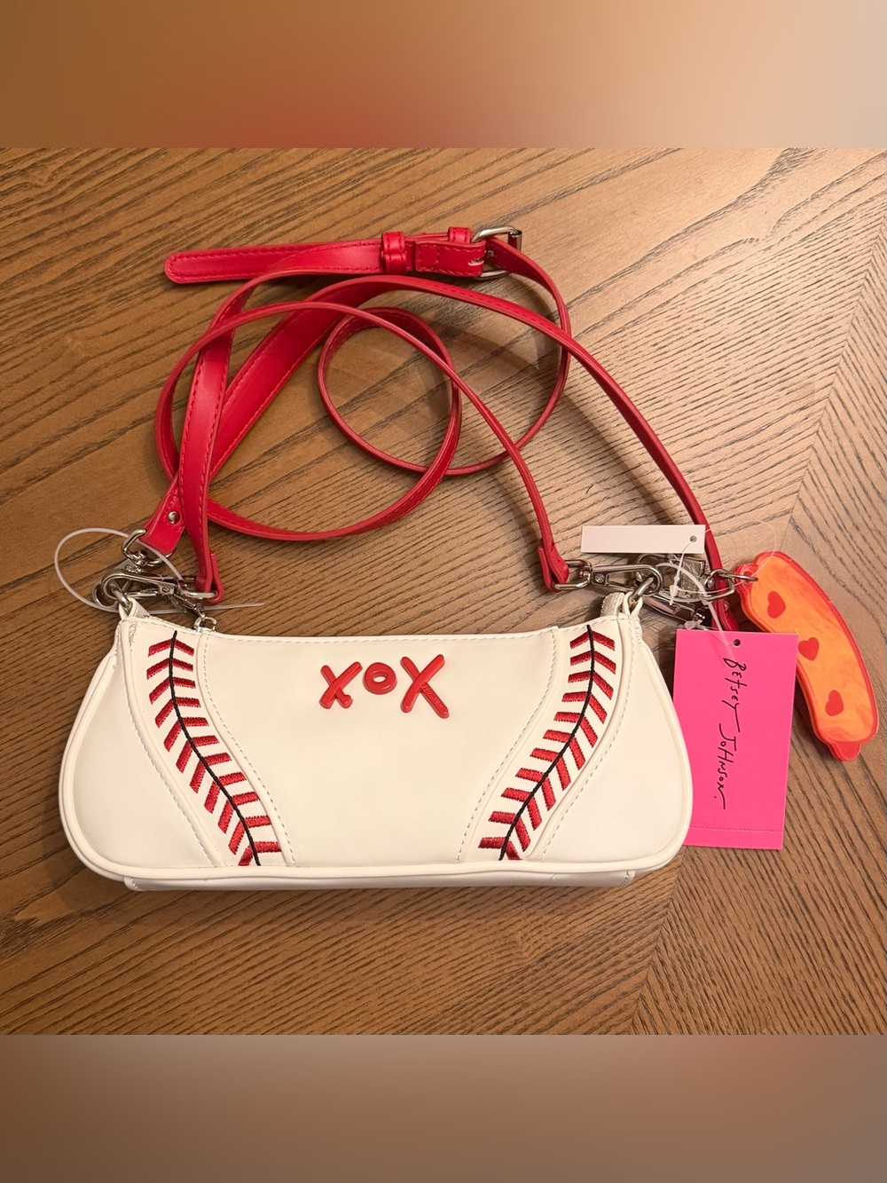 2026 Betsey Johnson "Home Run" Kitsch Baseball Shoulder Purse Bag NWT Y2K